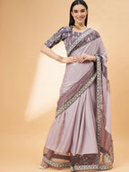 Mauve Silk Georgette Ribbon Embroidery Saree - Norita Hit Design