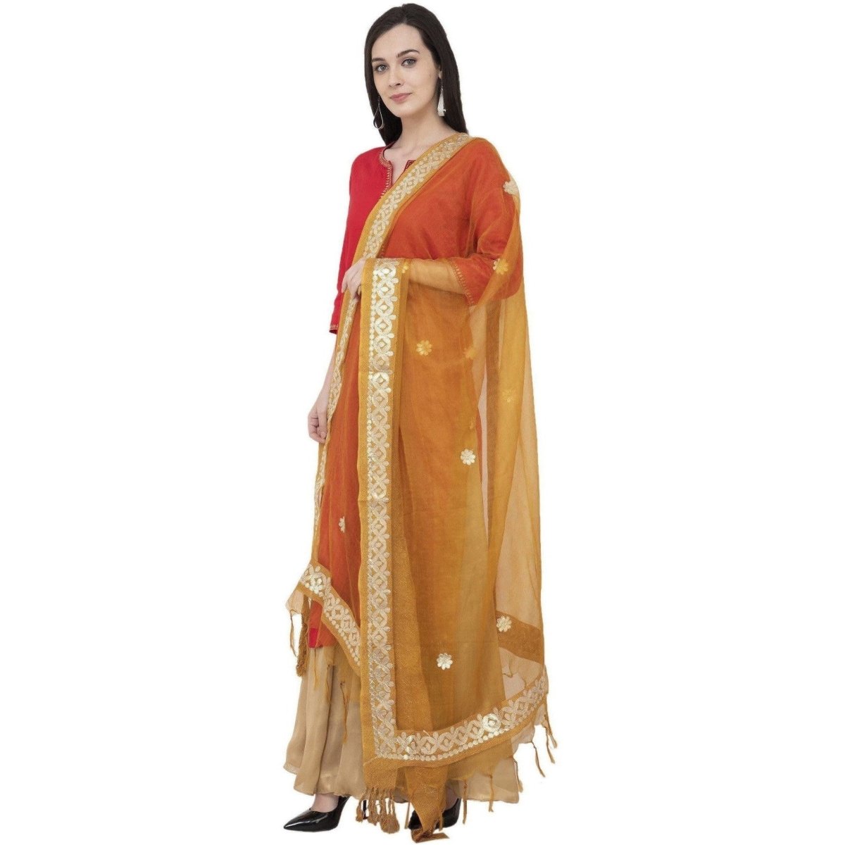 A R Silk Orgenza Gota patti Fancy Dupatta Color Musturd Dupatta or Chunni