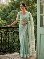 Shree Shyam Fashion Rama Linen Saree - Distacart