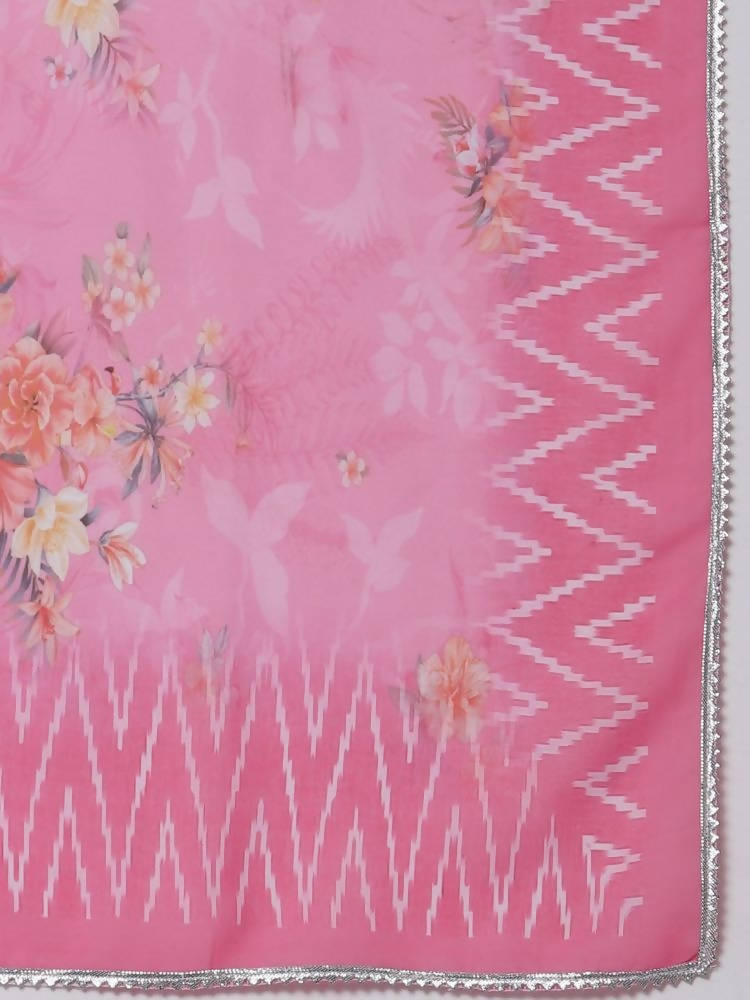 Myshka Pink Color Cotton Blend Printed Anarkali Kurta With Dupatta