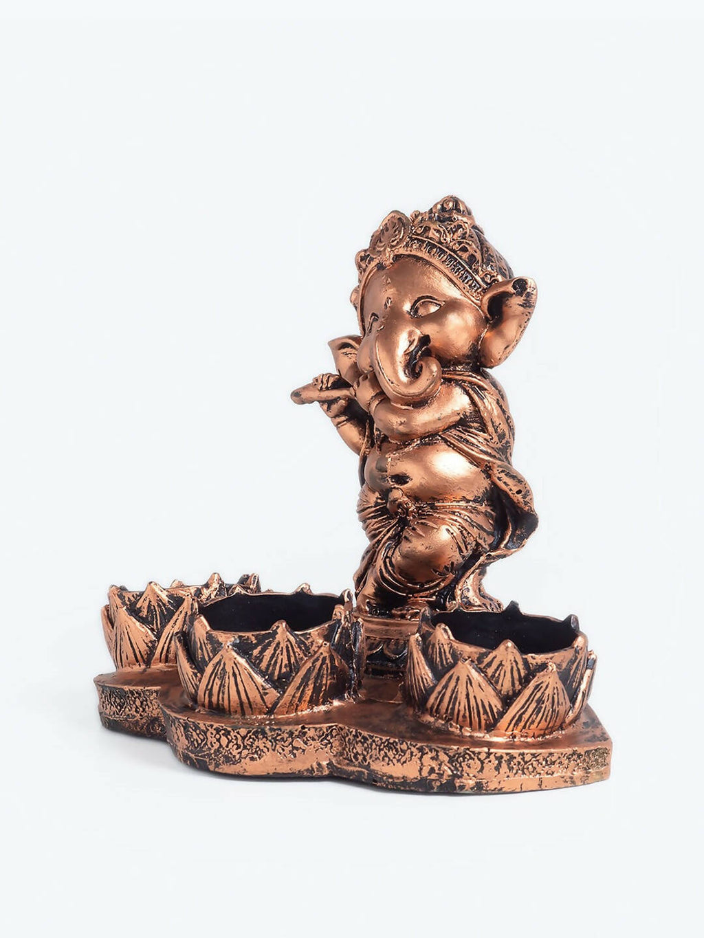 Golden Peacock Brown Ganesha Diya Holder