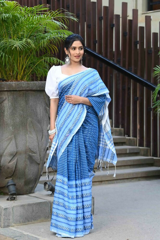 Beatitude Blue Cotton Tanchori Handloom Saree
