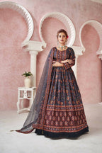 Everywhere Designer Navy Blue Dola Silk Gown With Dupatta - Anbazaar - Distacart