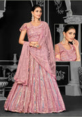 Pink Net Semi-Stitched Bridal Lehenga - Nimayaa Bonanza