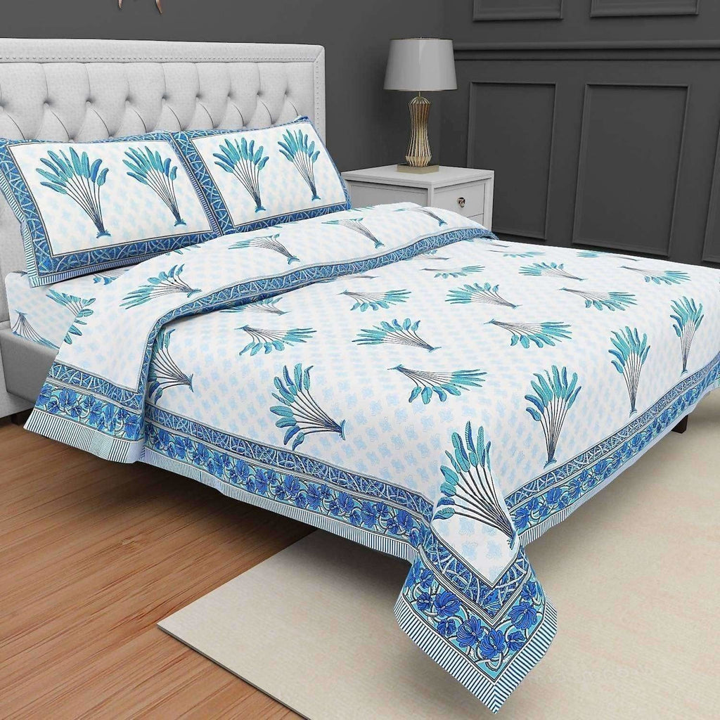 Jaipuri Hand Block Printed Traditional 144TC Cotton Double/Queen Bedsheet with 2 Pillow Covers