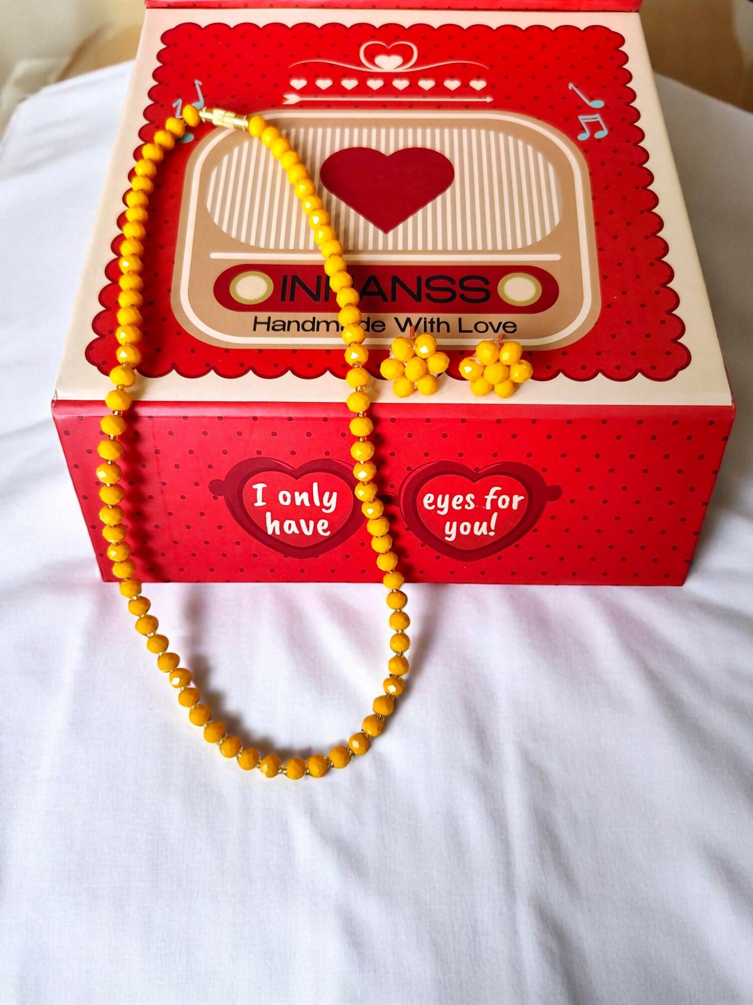 Inhanns Crystal Bloom – Single Line Necklace + Studs - Yellow