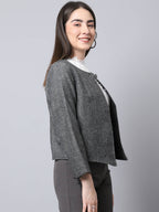 Even Apparels Black Pure Wool Open Front Statement Women's Jacket - Distacart