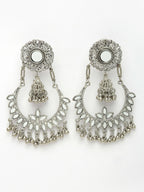 NVR Women's Silver-Plated Mirror Work Oxidised Chandbali Earrings - Distacart