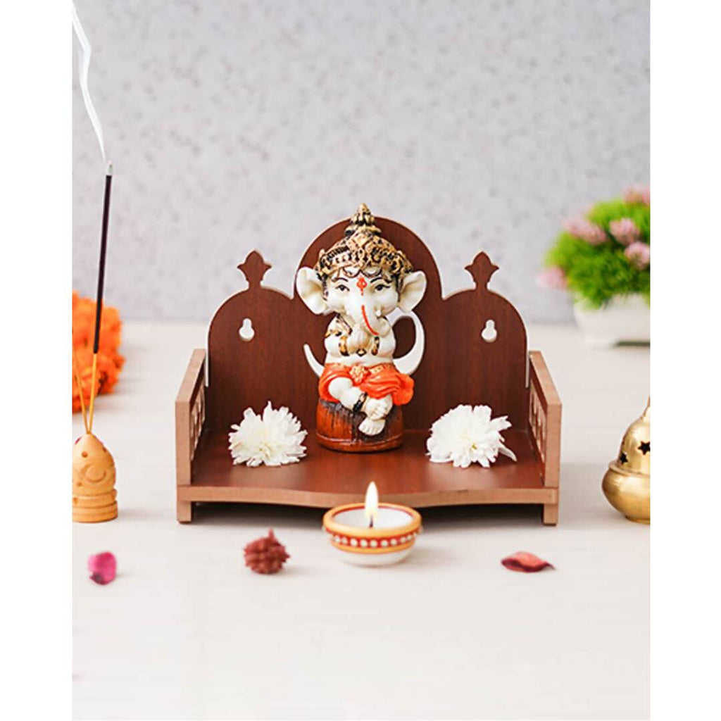 eCraftIndia Brown Om Symbol Decorative Wooden Pooja Temple