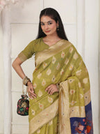 Shree Shyam Fashion Linen Cotton Mhendi Green Saree - Distacart