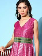 Ahalyaa Women Pink Poly Silk Gold Printed Dress - Distacart