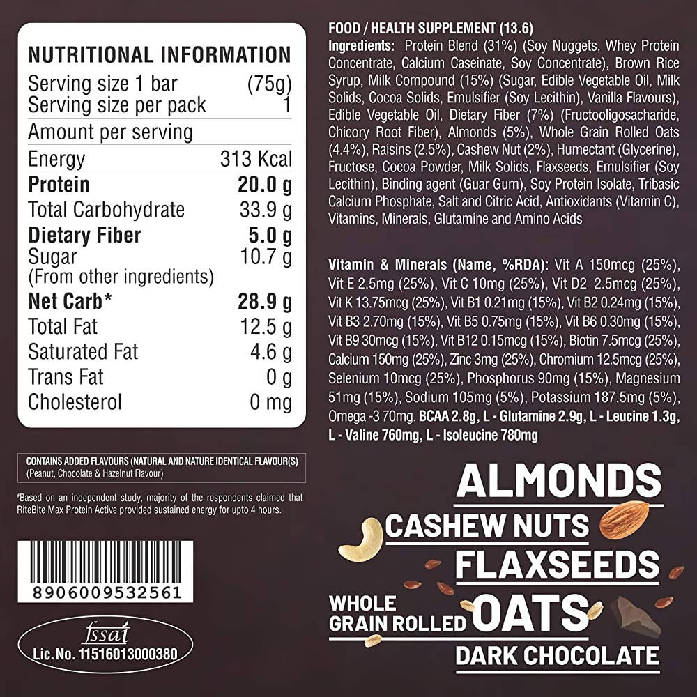 RiteBite Max Protein Active Choco Fudge Bar - Distacart