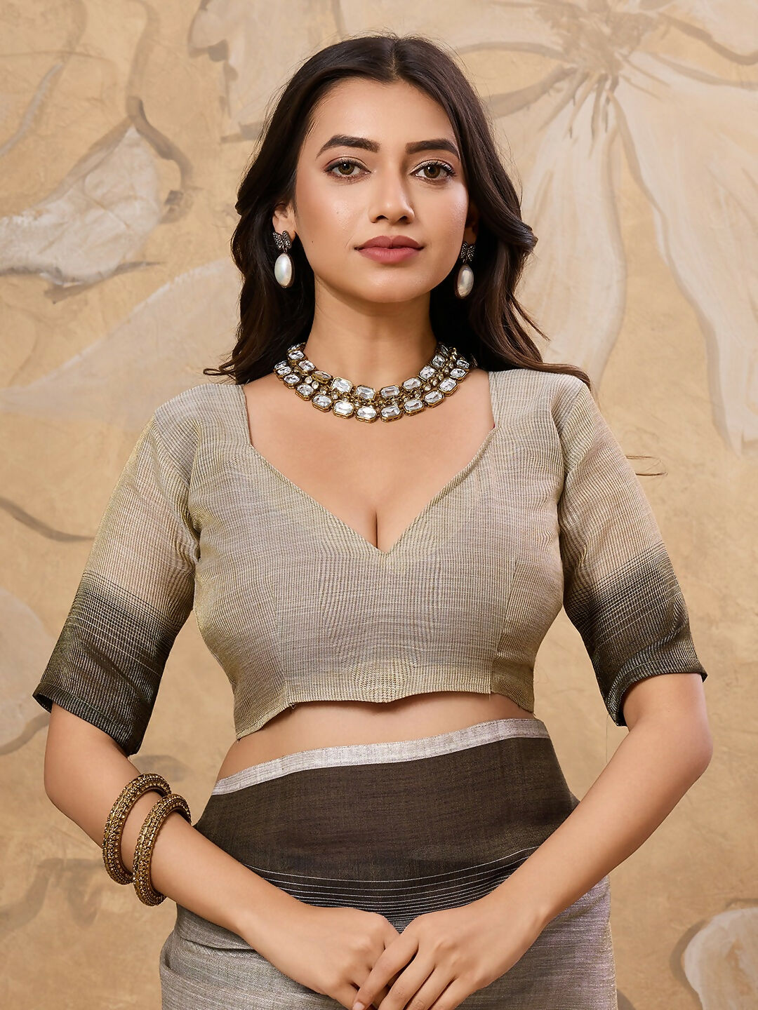 Shree Shyam Fashion Charcoal Grey Linen Saree - Distacart