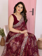 Ai Fashion Wine Georgette Rajwadi Bandhani Print Party Wear Saree - Distacart