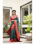 DEIANA'S Beautiful Designer Golden zari Soft Lichi Silk Saree - Rama