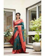 DEIANA'S Beautiful Designer Golden zari Soft Lichi Silk Saree - Rama