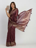 Shree Shyam Fashion Linen Cotton Purple Saree - Distacart