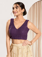 Joban Fashion Wine Sequence Padded Blouse With V Neck Sleeveless - Distacart