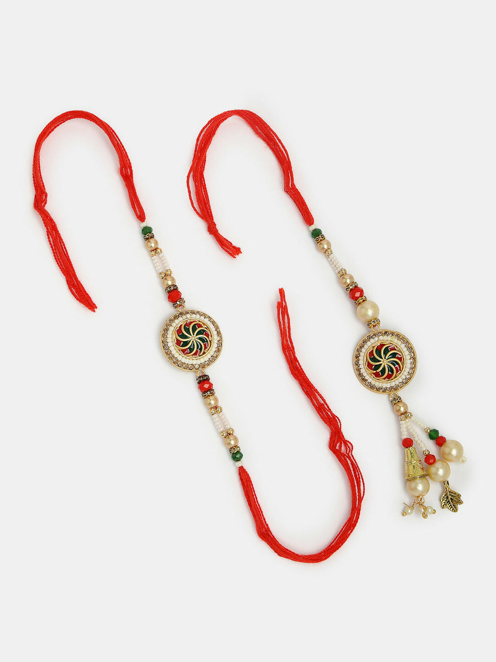 NVR Women & Men Set of 2 Gold-Toned Stone-Studded & Beaded Bhaiya Bhabi Rakhi With Roli Chawal & Chocolate - Distacart