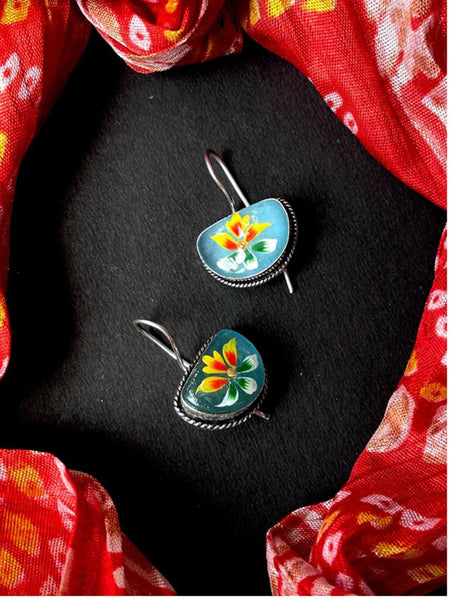 Joban Fashion Women Sky Blue Hand Painted Monalisa Stone Earring