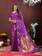 Lorenvalley Fashion Wine Soft Paithani Silk Woven Design Copper Zari Meenakari Weaving Saree