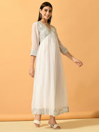 Myshka Women's White Fit and Flare Party Dress - Distacart