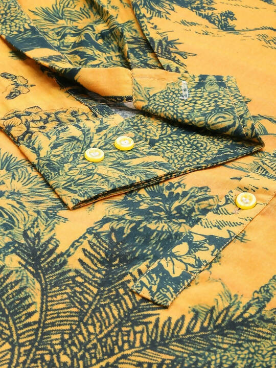 Yellow Men Pure Cotton Relaxed Floral Opaque Printed Casual Shirt - Mahotsav