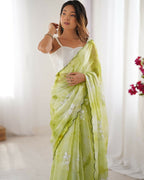 Green Jimmy Choo Printed, Sequence Embroidery Work Saree - Saima
