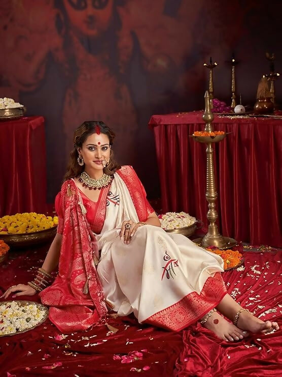 Joban Fashion Satin Silk Off White Floral Printed Saree - Distacart