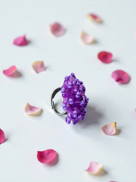 Inhanns Rang-E-Roshan Adjustable Ring – Handmade Crystal Statement Ring - Purple