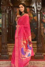 Very Much Indian Handloom Pure Cotton Paithani Radhakrishna Pallu-Rani Pink - Distacart