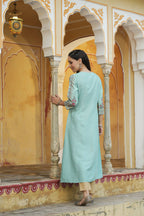 Juniper Women's Sky Blue Rayon Staple Printed A-Line Kurta - Distacart