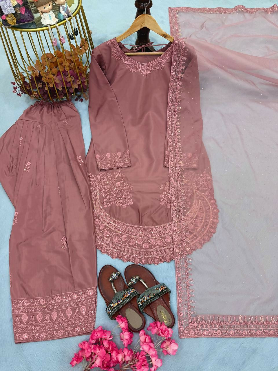 Teeya Creation Peach Color Natural Creap Silk Designer Fancy Party Wear Salwar Suit - Distacart