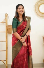 DEIANA'S Beautiful Designer Golden zari Soft Lichi Silk Saree - Red