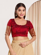 Joban Fashion Maroon Taffeta Silk Padded Blouse With Round Neck Elbow Sleeves - Distacart
