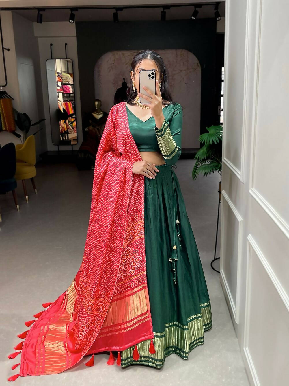 DEIANA'S Beautiful Pure Gaji Silk Weaving Lehengha Choli - Green