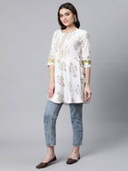 Ahalyaa Women Off White Pure Cotton Floral Printed Tunic - Distacart