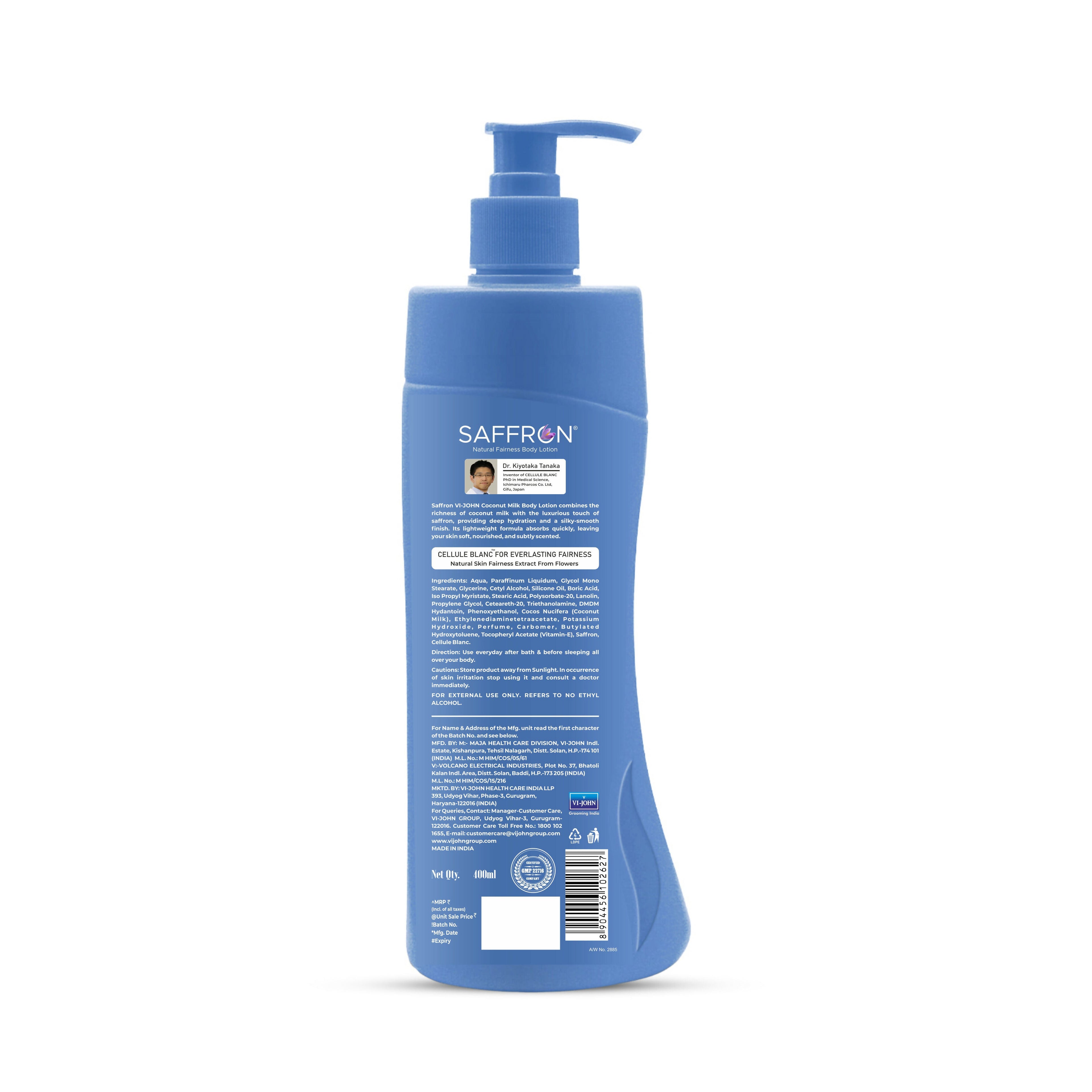 VI-JOHN Saffron Natural Fairness Body Lotion Coconut Milk Deep Hydration & Radiant Glow For All Skin Types