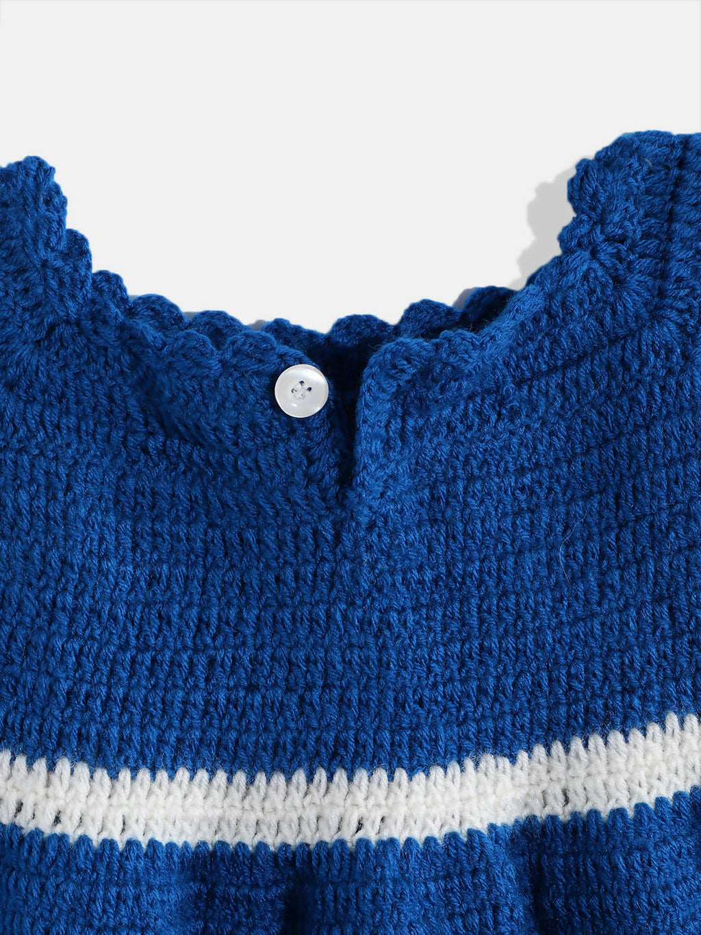 Chutput Kids Woollen Hand Knitted Short Sleeves Pola dot Detail Dress For Baby Girls With Cap - Blue