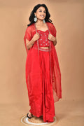 Morchari Women Hand Embroidery Crop Top-Red