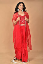 Morchari Women Hand Embroidery Crop Top-Red