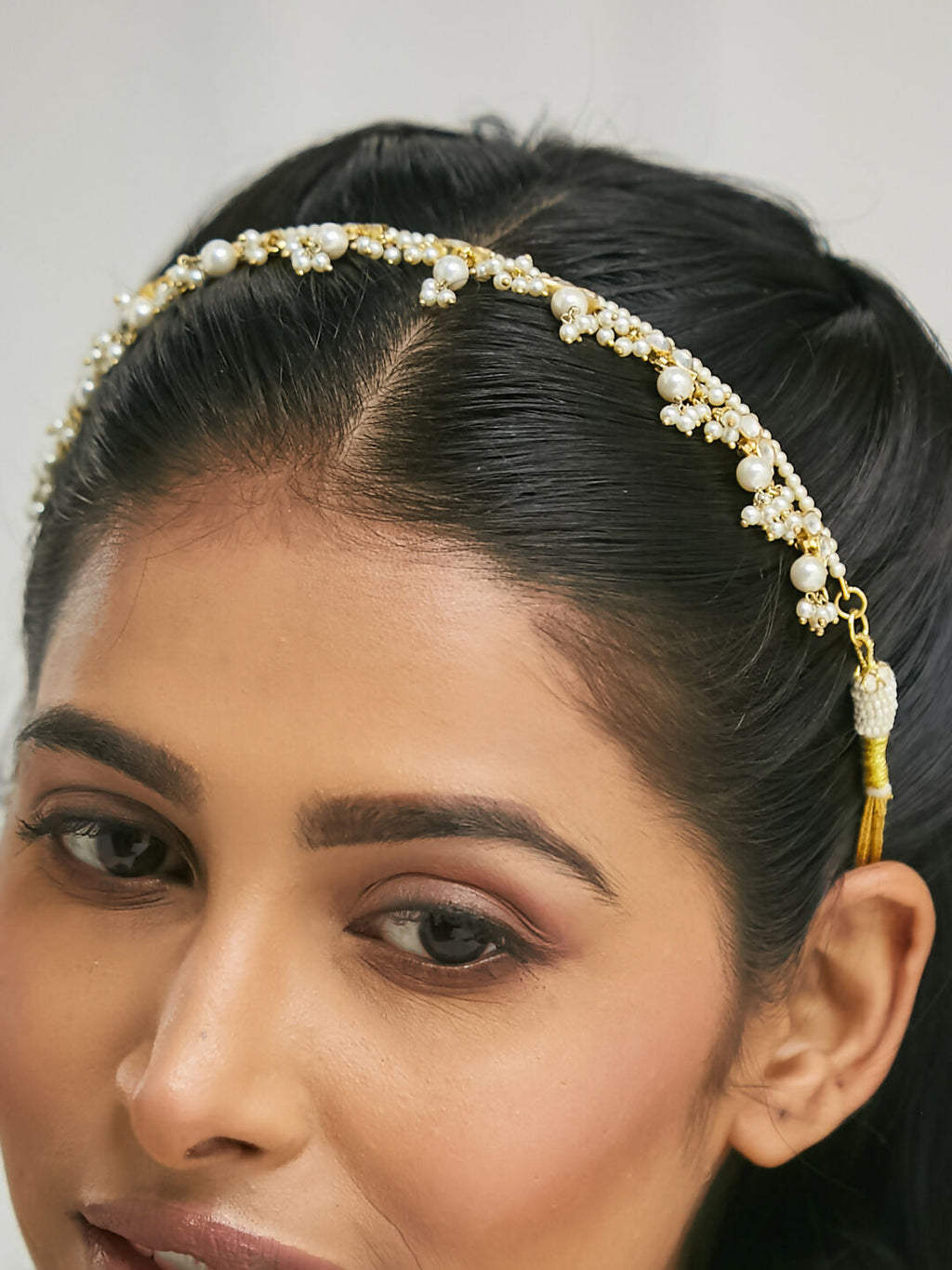 Nuyug 22K Gold-Plated Kundan & Pearl Studded Matha Patti Head Jewellery - Distacart