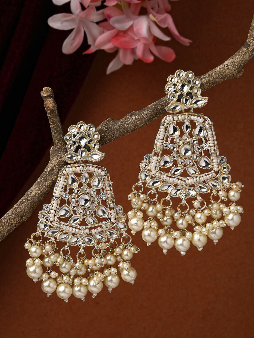 NVR Women Gold-Plated Kundan Drop Earrings - Distacart