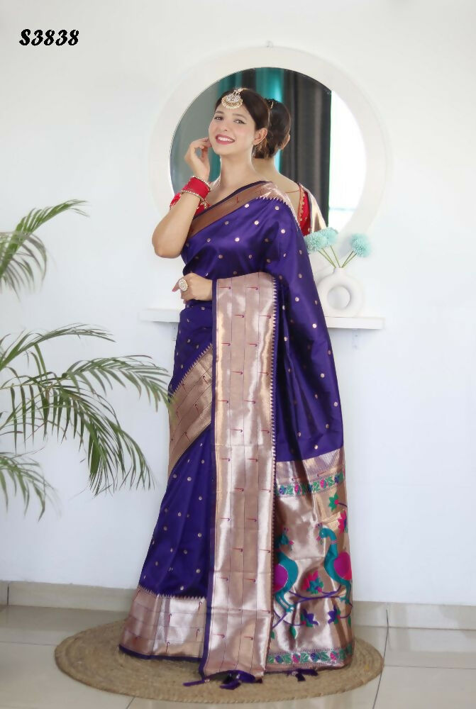 Voilet Woven Jacquard Designer Embroidery Work Party Wear Saree - Parampara