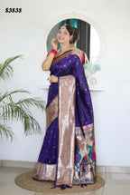 Voilet Woven Jacquard Designer Embroidery Work Party Wear Saree - Parampara