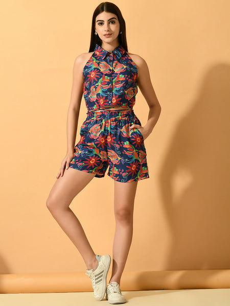 Myshka Women's Multi Printed Top With Shorts