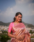 DEIANA'S Beautiful Designer Golden zari Soft Lichi Silk Saree - Pink