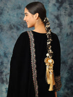 Ruby Raang Gold Gota Pati Work And Black Thread And Mirrors With Gold Stones & Pearls