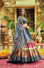 Teeya Creation Teal Colour Rayon Silk Digital Print Fully Stitched Navratri Lehenga