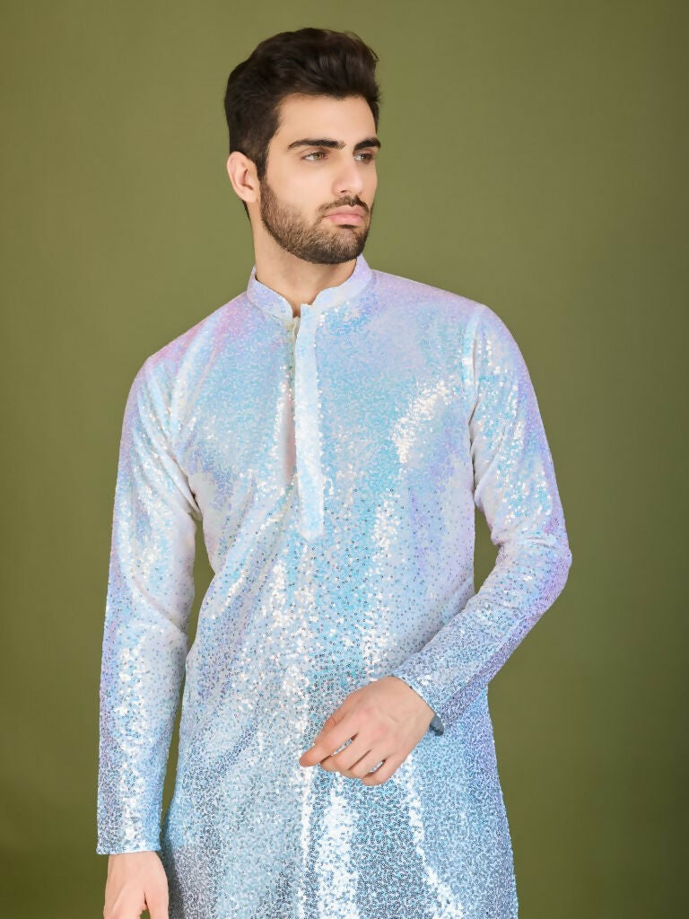 Vastranavya Ombre Blue Premium Real Georgette Thread Sequence & Embroidery work Kurta